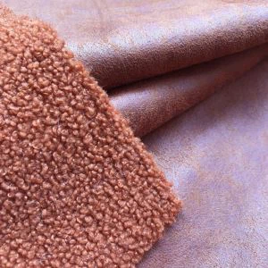 หนังนิ่มสีน้ำตาลกับผ้า Sherpa สำหรับ Jacket